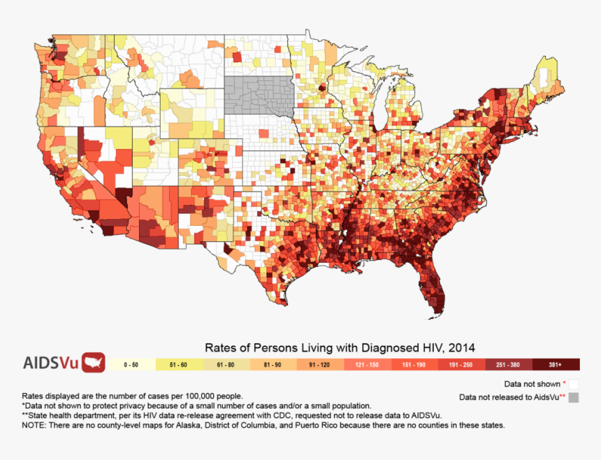 Us Map Of Hiv, HD Png Download, Free Download