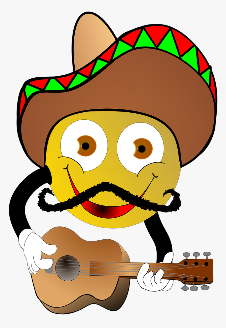 Cartoon, Mexicans, Smiley, Guitar, Sombrero, Party - Mexico Flag Emoji, HD Png Download, Free Download