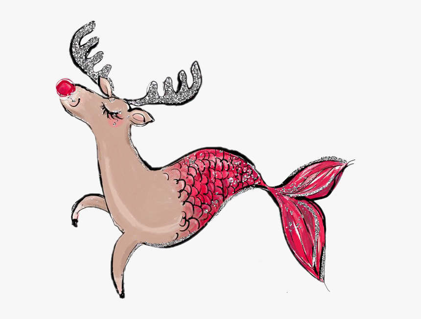 #watercolor #reindeer #rudolph #mermaid #christmas, HD Png Download, Free Download