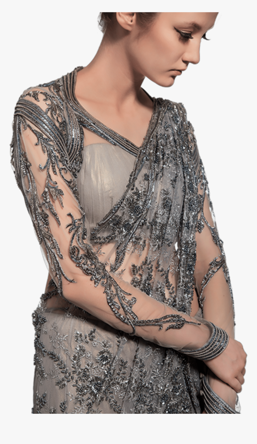 Embellished Slate Grey Saree Lehenga - Photo Shoot, HD Png Download, Free Download