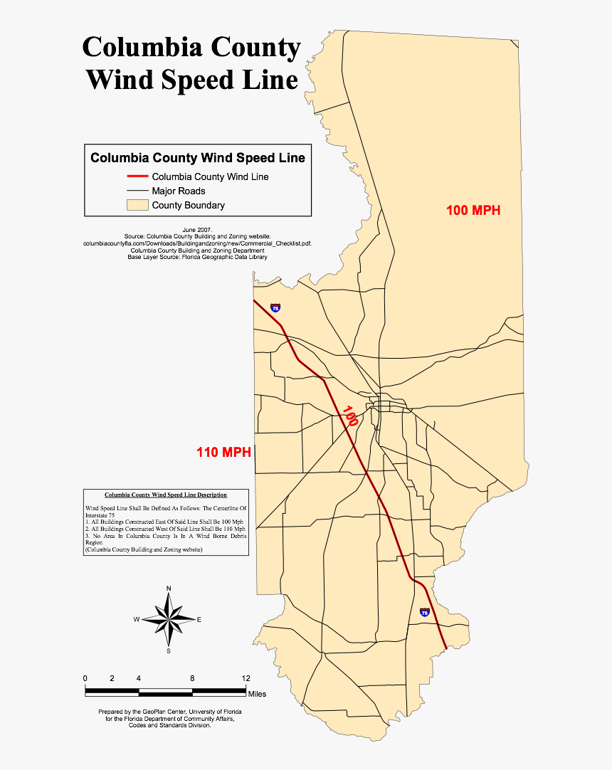 Here"s The Official Wind Zone Map For Columbia County - Map, HD Png Download, Free Download