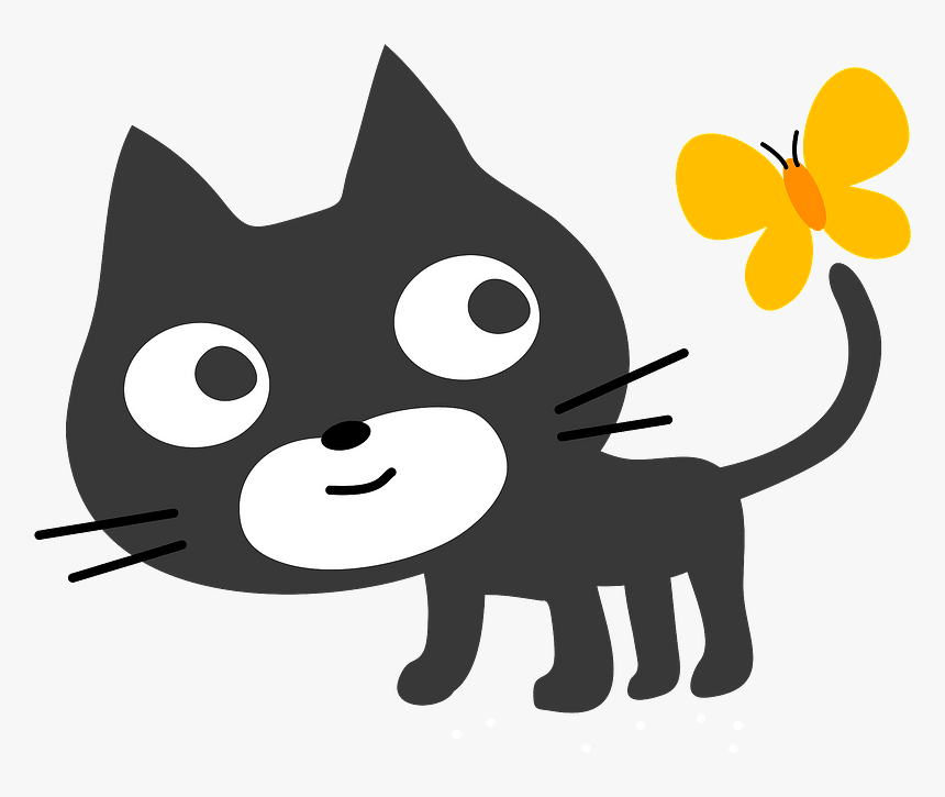 Cartoon Cat With Butterfly Clipart - Cartoon, HD Png Download, Free Download