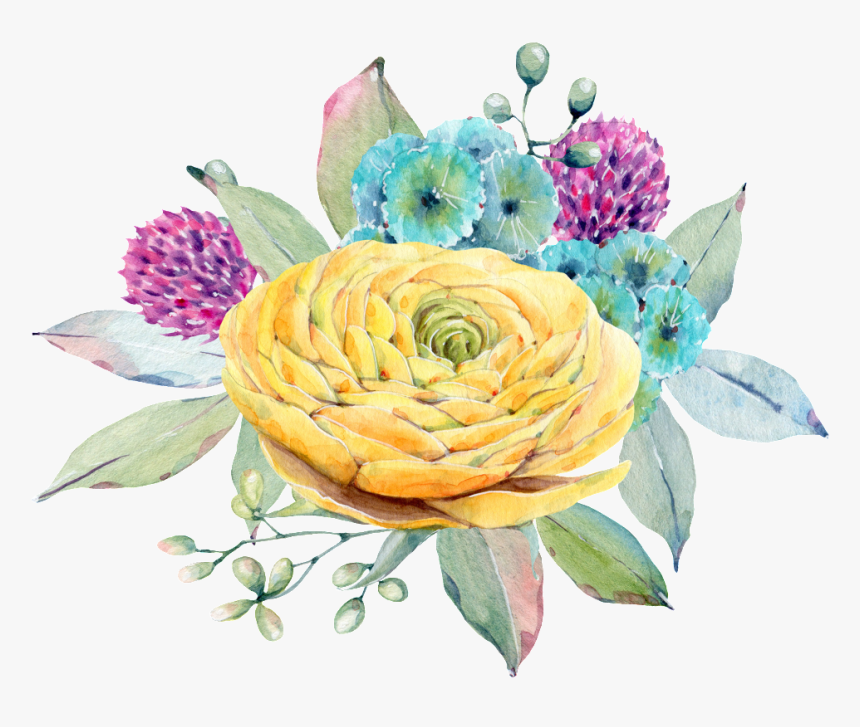 Hand Painted Yellow Flowers Floral Png Transparent - Flower, Png Download, Free Download