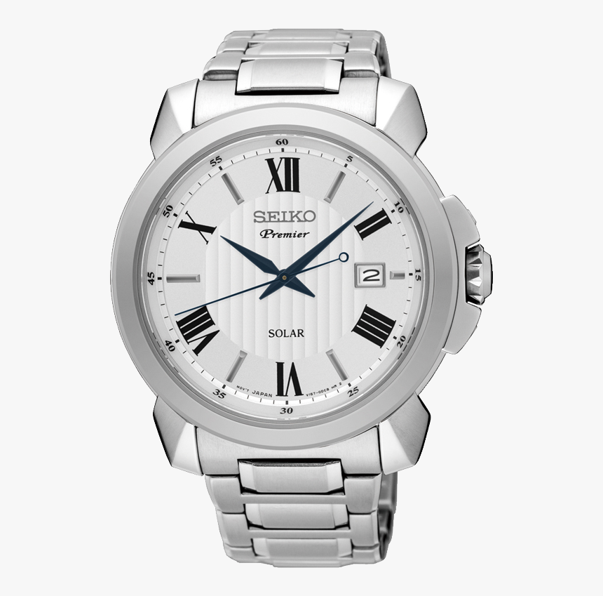 Watch Seiko Solar Round Silver Dial Blue Hands 100m - Seiko Sne453p1, HD Png Download, Free Download