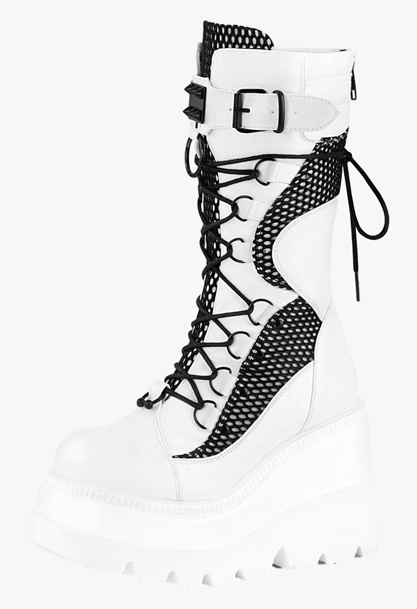 White Vegan Leather Blk Fishnet Wedge Platform Lace - Snowboardboot, HD Png Download, Free Download