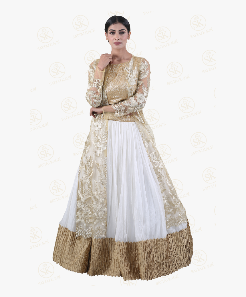 High-class Gold And White Lehenga Choli - Gown, HD Png Download - kindpng