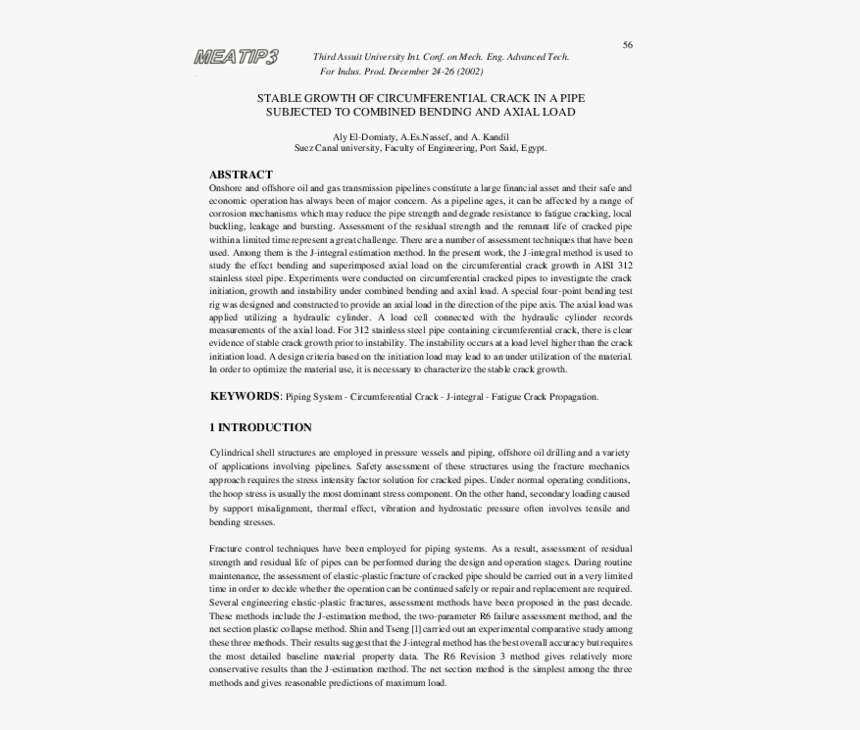 Stable Growth Of Circumferential Crack In A Pipe Subjected - Short Report Example, HD Png Download, Free Download