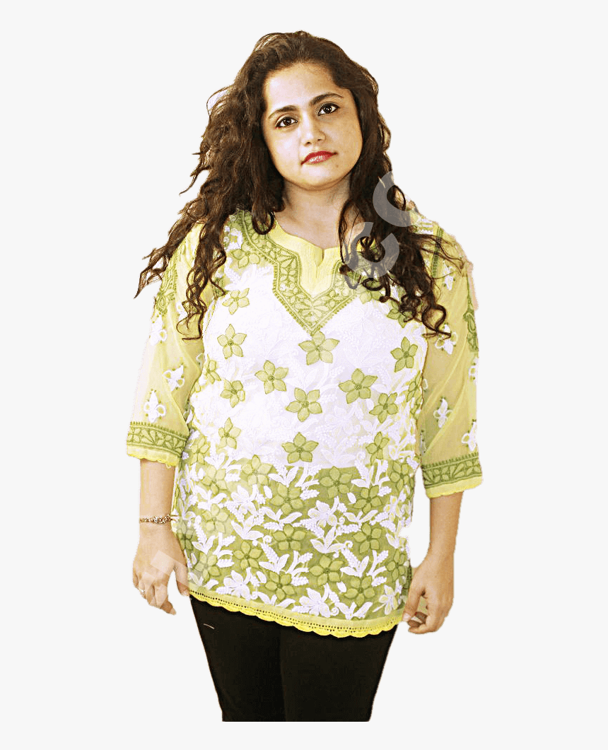 Lucknowi Short Kurti With Front And Back Embroidery - Girl, HD Png Download, Free Download