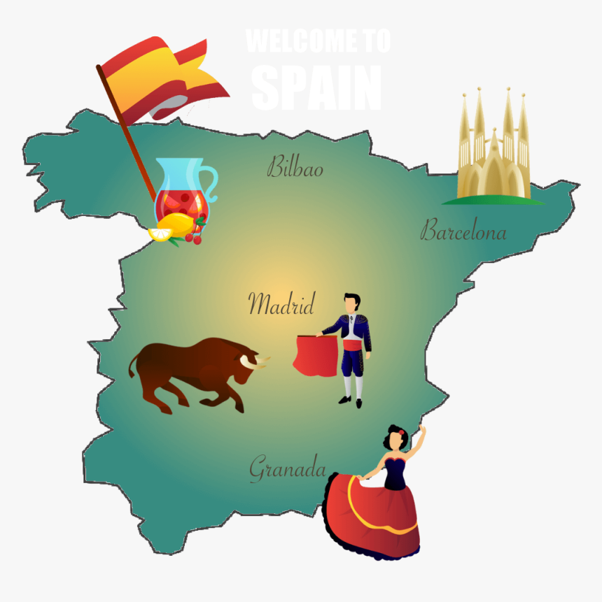 Learn Spanish Online With Happy Hour Spanish Clipart - Transparent Spain Map Png, Png Download, Free Download