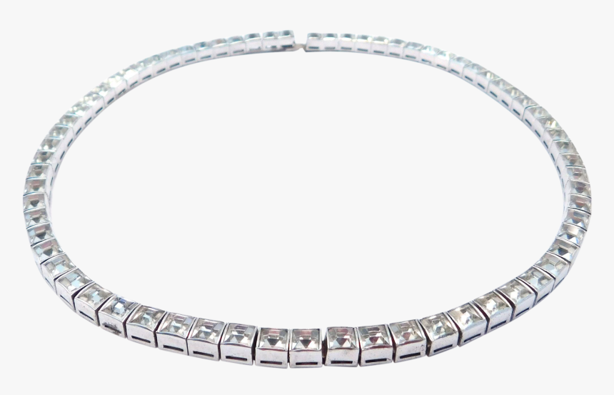 Art Deco Sterling Line Necklace Crystals Choker - Choker, HD Png Download, Free Download