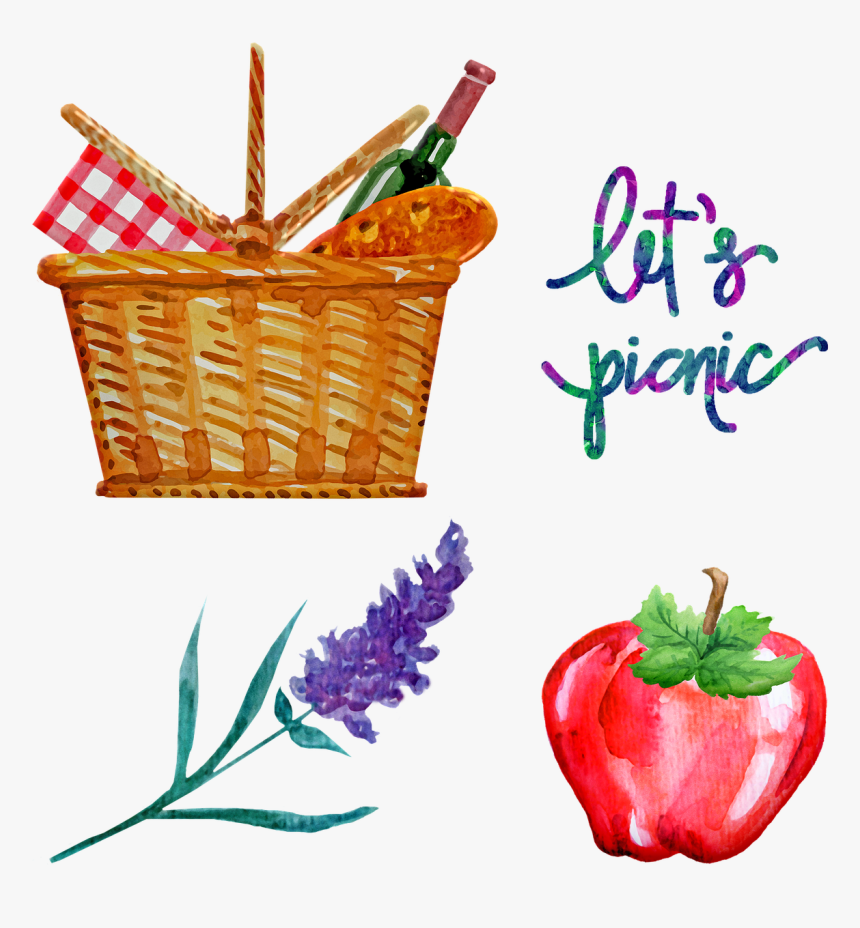 Basket Picnic Watercolor, HD Png Download, Free Download