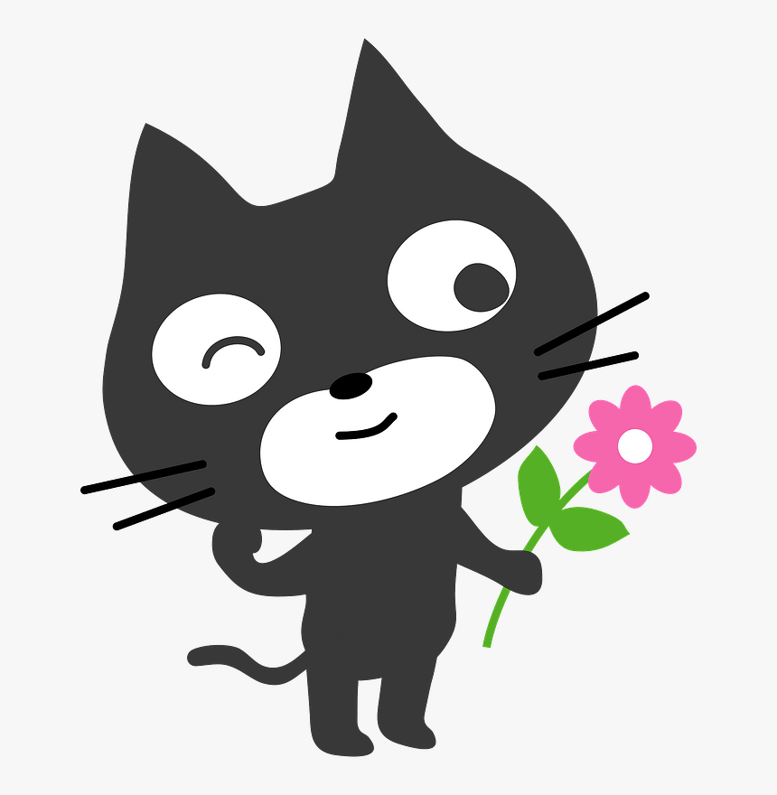 Black Cat With Flower Clipart - Cat And Flower Clipart, HD Png Download, Free Download