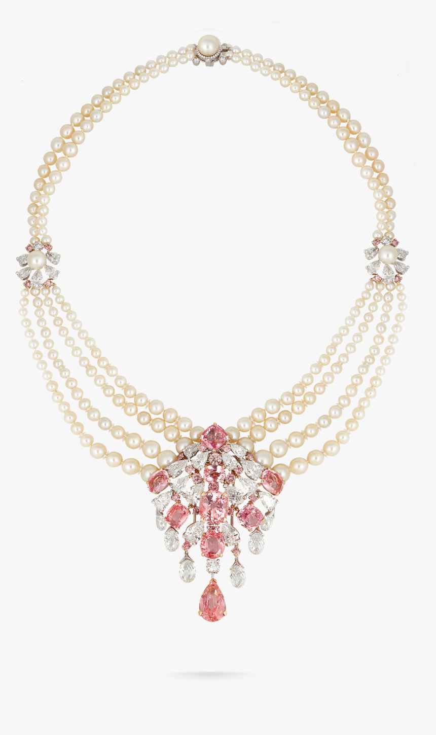 Padparadscha Sapphire And Pearl Necklace - Padparadscha Sapphire High Jewelry, HD Png Download, Free Download