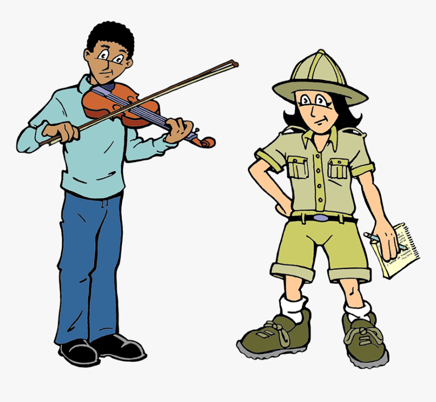 A Boy Playing A Violin And A Girl In Safari Clothes - Cartoon, HD Png Download, Free Download