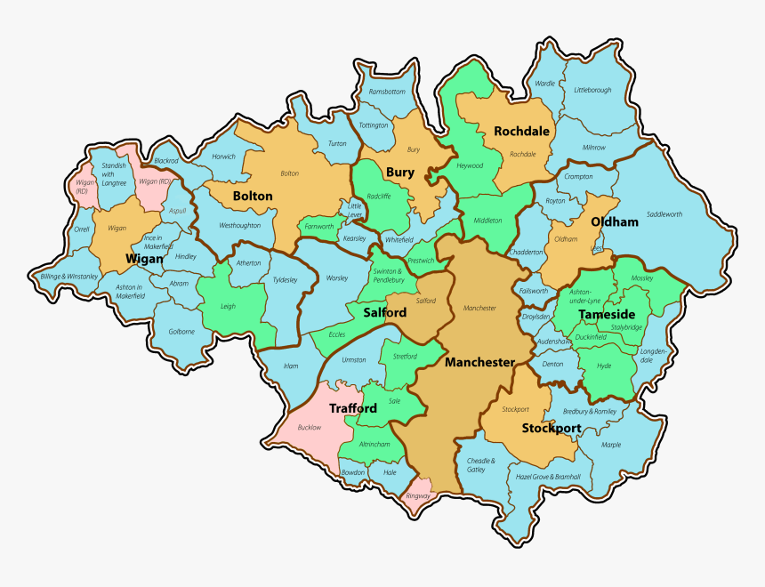 Greater Manchester County - Greater Manchester County Map, HD Png Download, Free Download