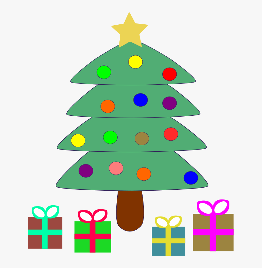 Christmas, Tree, Xmas, Decorated, Festive, Pine - Cartoon Christmas Tree With Presents, HD Png Download, Free Download