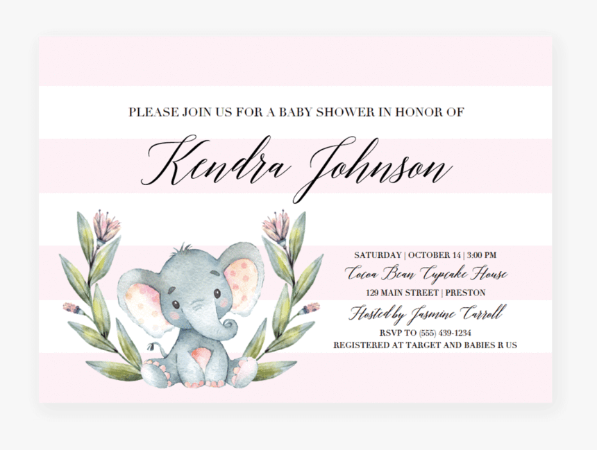 Elephant Baby Shower Png - Boy Elephant Baby Shower Invitation, Transparent Png, Free Download