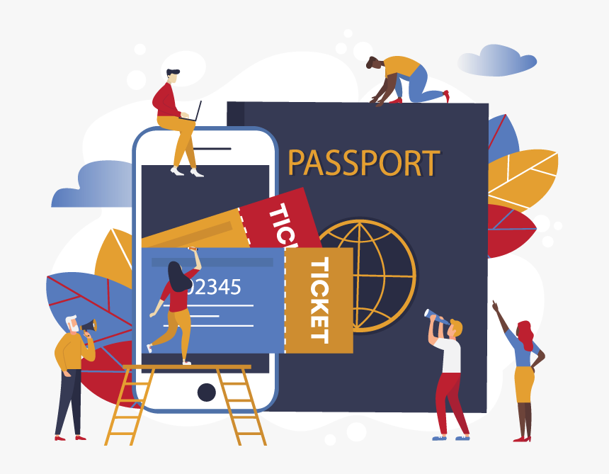 Illustration Of People With Cellphone, Passport, Tickets - Tourism Industry Benchmark Cartoon, HD Png Download, Free Download