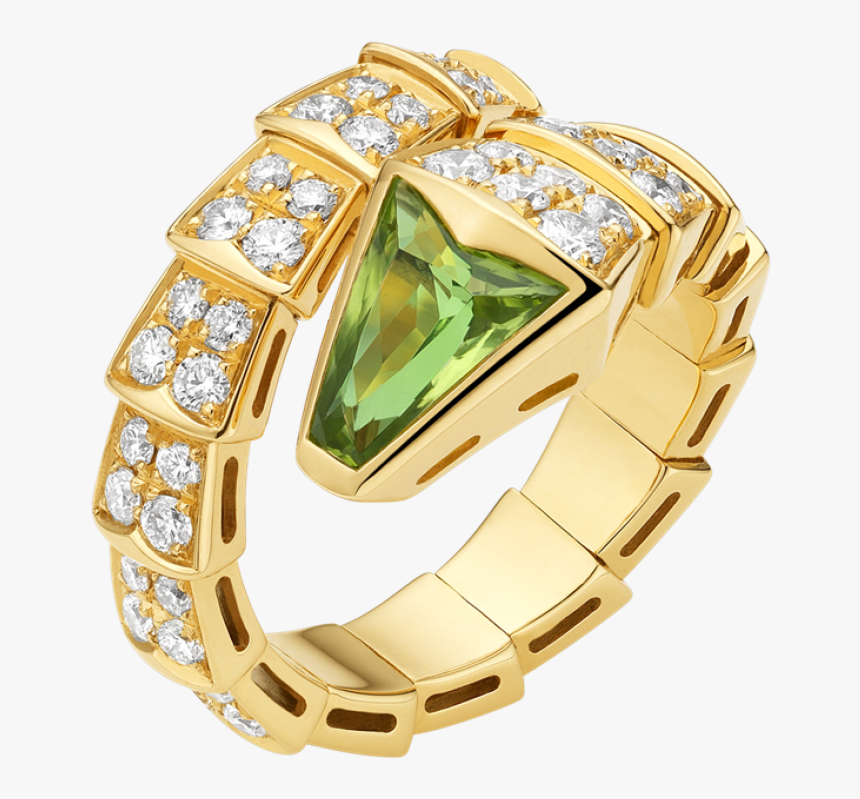 Bvlgari Serpenti Ring Yellow Gold With Peridot Head - Gold, HD Png Download, Free Download