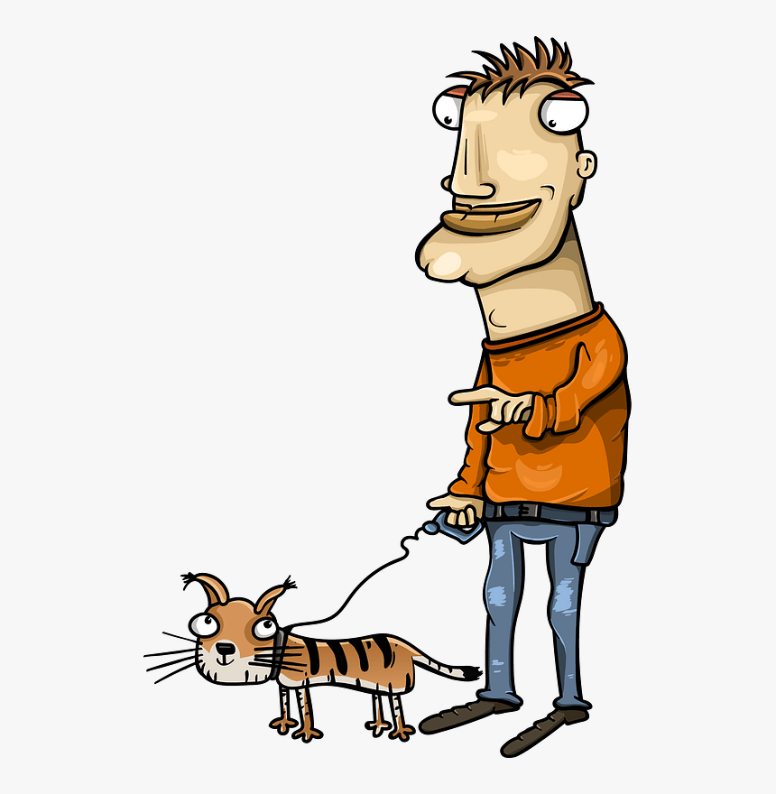 Man With Cat On A Walk Clipart - Clip Art, HD Png Download, Free Download