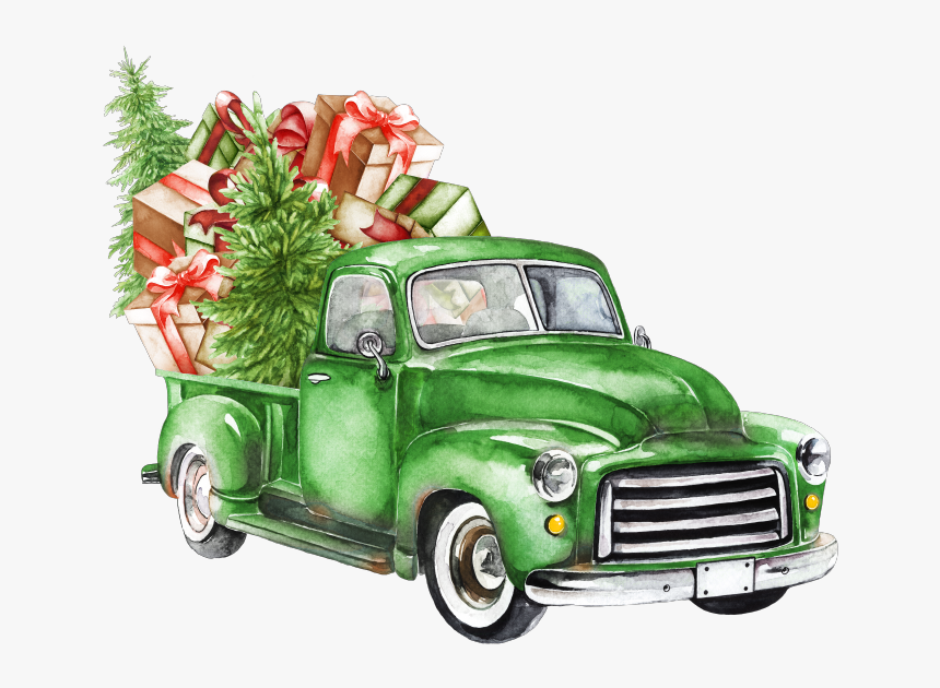 Watercolor Christmas Truck Christmastruck Tree Clipart Vintage Truck Png Transparent Png Kindpng