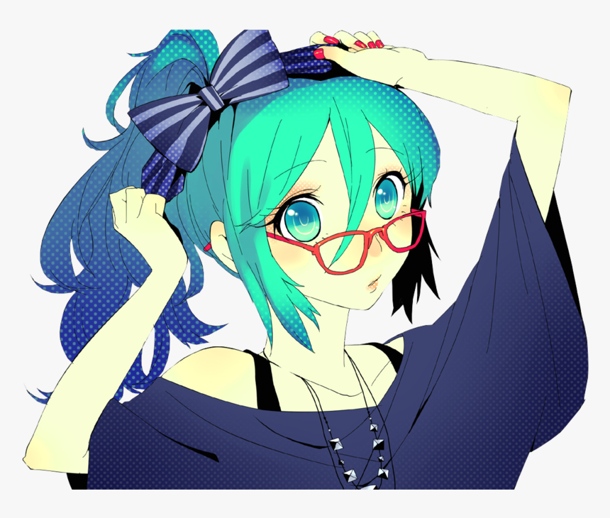 Anime Girl Blue Hair Glasses - Anime Girl Blue Green Hair, HD Png Download, Free Download