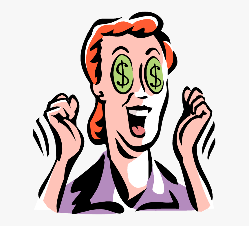 Vector Illustration Of Businesswoman With Cash Money - Money Signs In Eyes, HD Png Download, Free Download