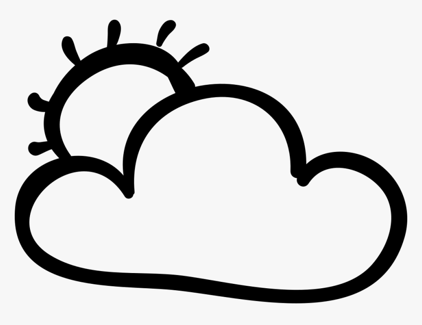 Cloud And Sun Hand Drawn Outlines - Out Lines Of Cloud, HD Png Download, Free Download