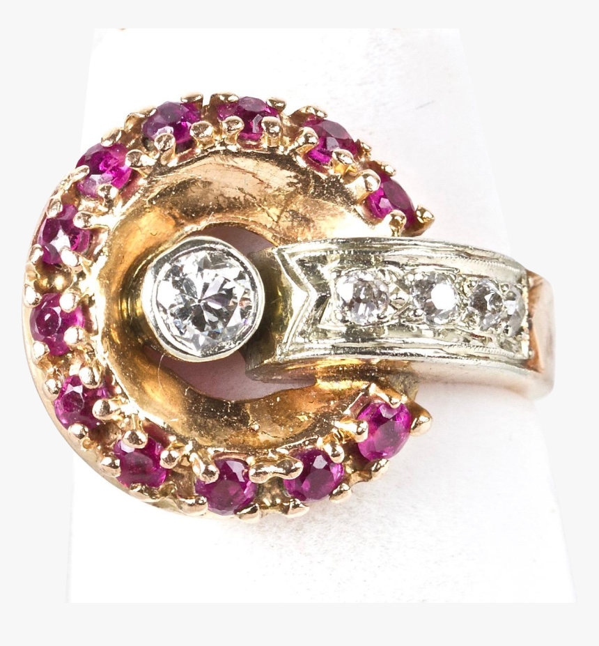 Vintage Retro 14k Rose Gold Diamond Ruby Ring Sparkle - Diamond, HD Png Download, Free Download