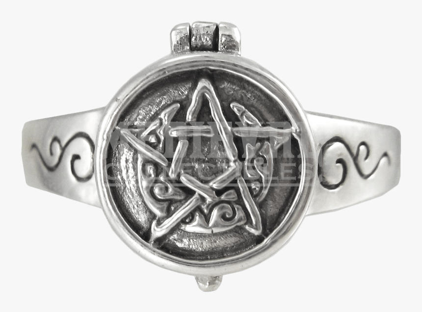 Silver Horned Moon Pentacle Poison Ring - Pentagram, HD Png Download, Free Download