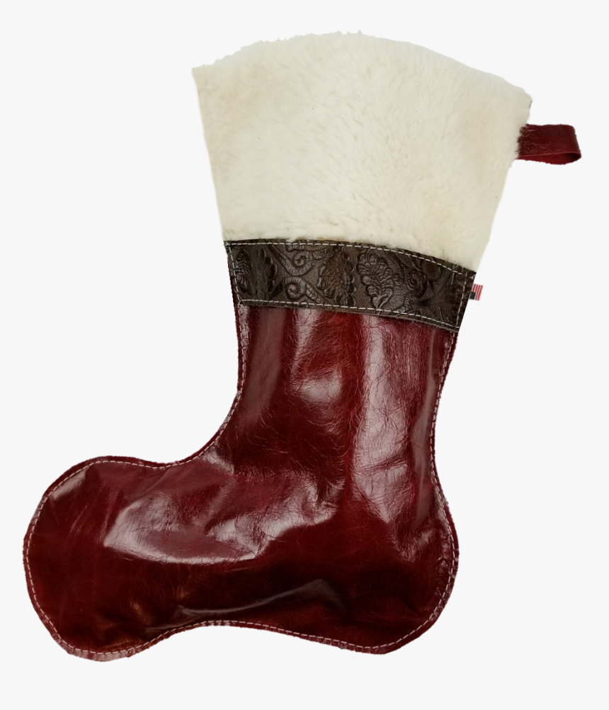 Christmas Stockings In Italian Red Leather With Wool - Rain Boot, HD Png Download, Free Download