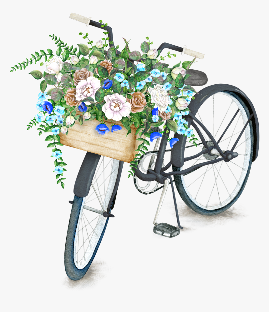 Bicycle With Flower Basket Drawing , Png Download - Bike With Basket Drawing, Transparent Png, Free Download