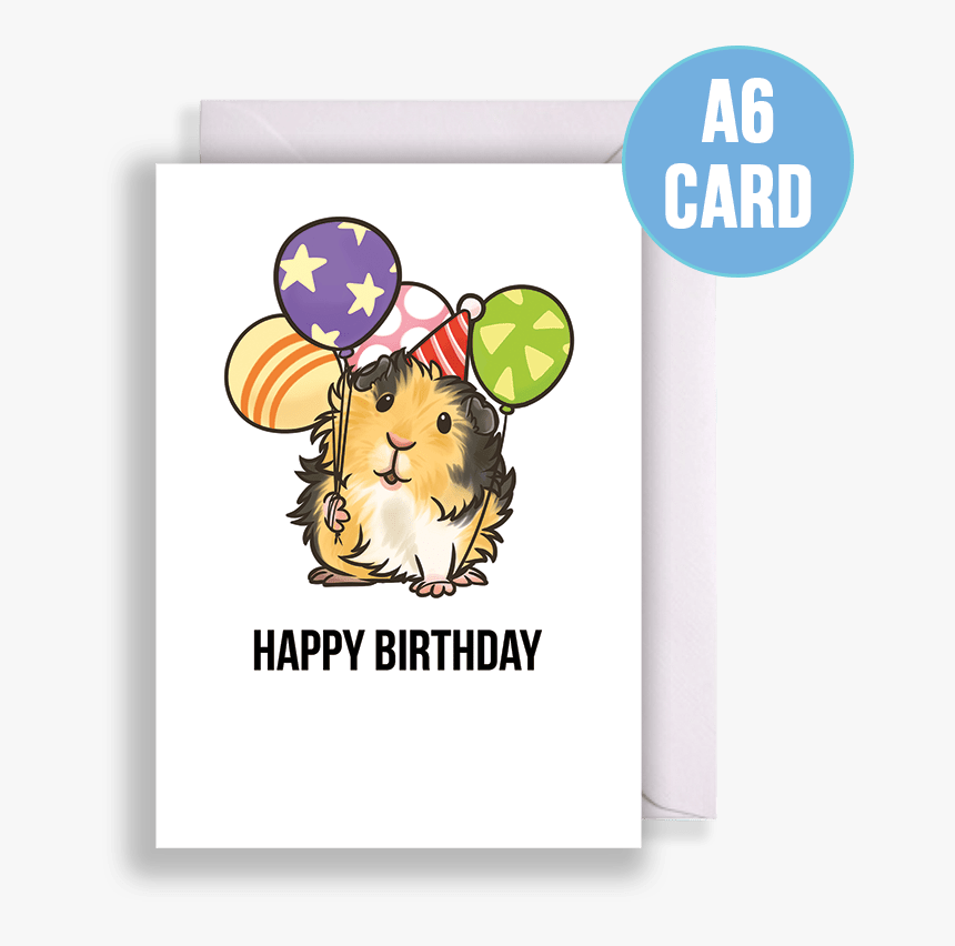 Tricolour Abyssinian Guinea Pig With Balloons Birthday - Birthday Guinea Pig Cartoon, HD Png Download, Free Download