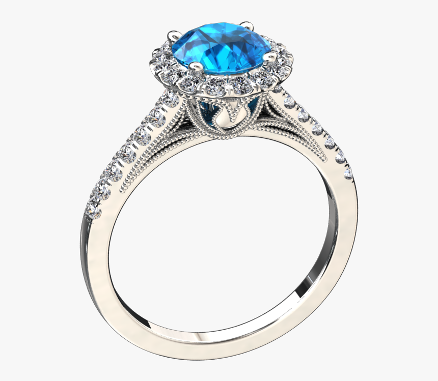 Natural Blue Topaz And Diamond Ring Style - Engagement Ring, HD Png Download, Free Download