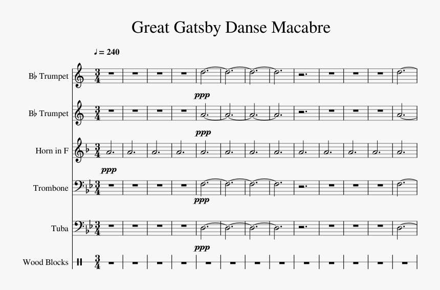 Great Gatsby Danse Macabre Sheet Music For Trumpet, - Sheet Music, HD Png Download, Free Download