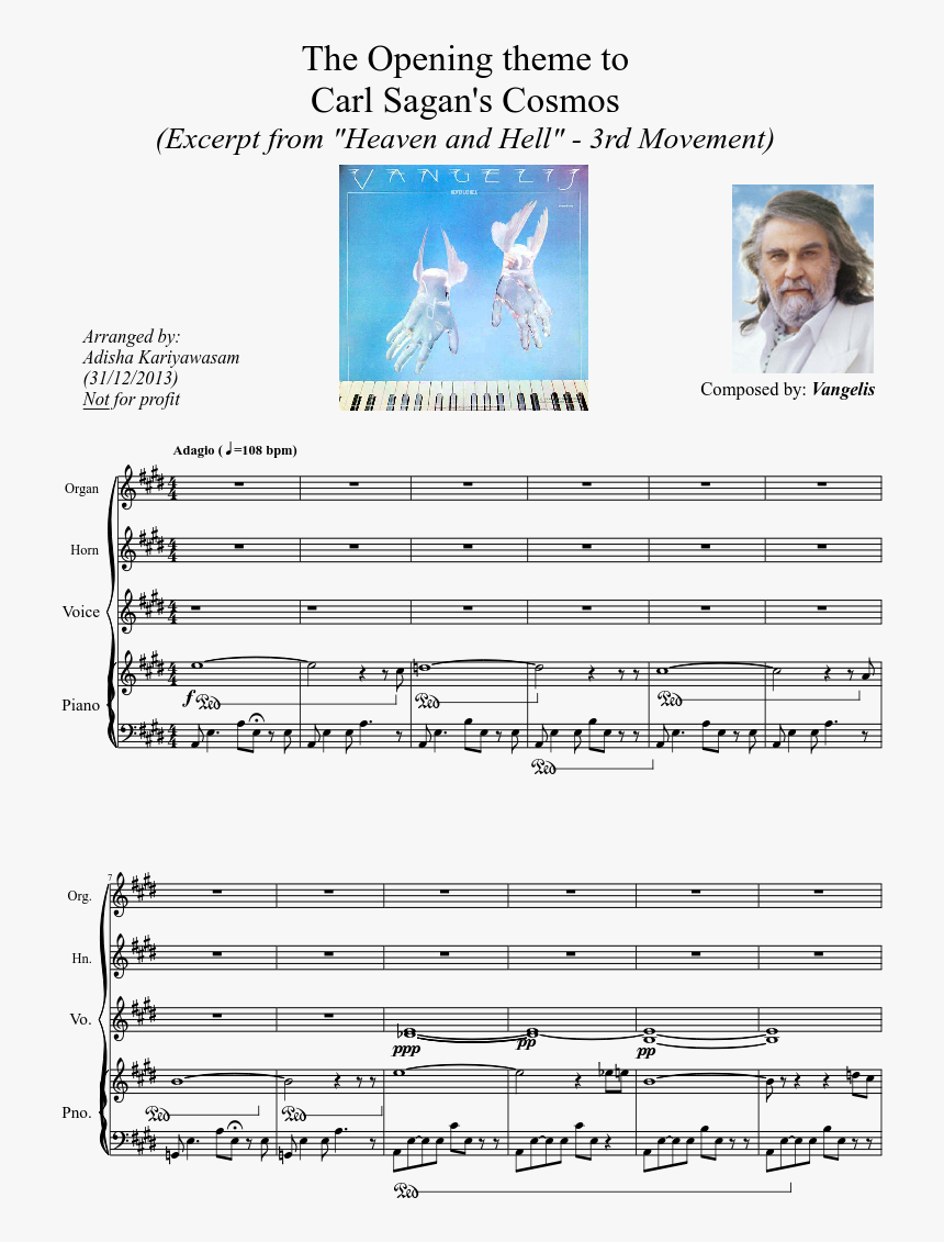 Cosmos Vangelis Sheet Music, HD Png Download, Free Download