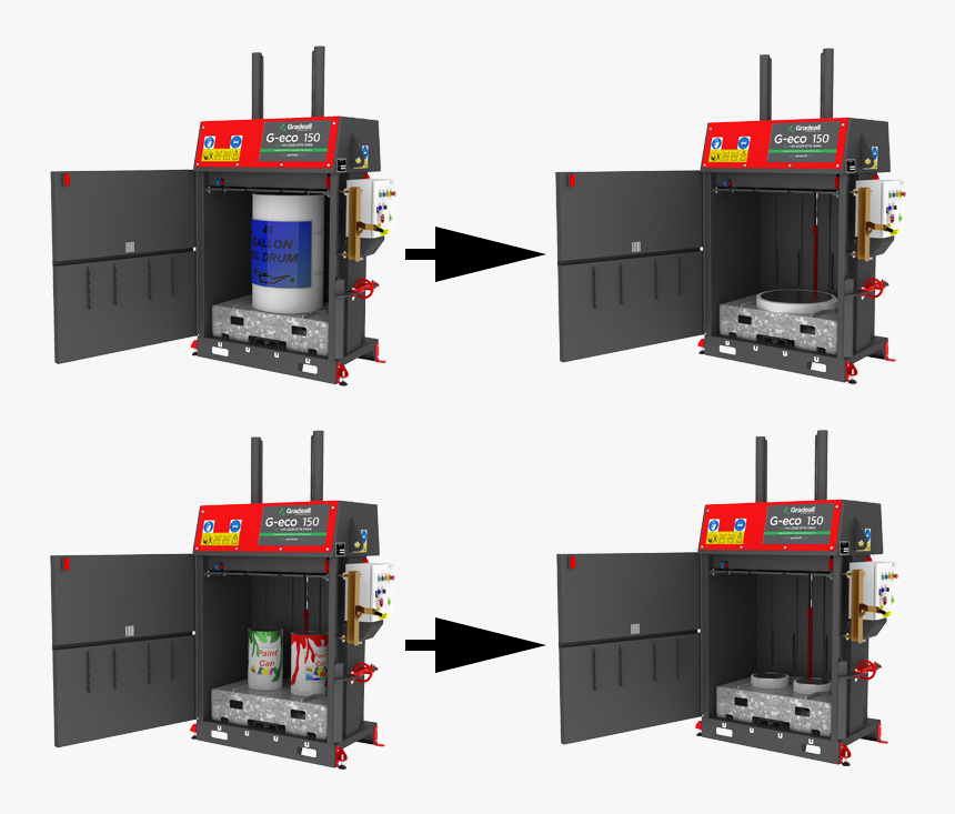 Paint Bucket Press, Oil Drum Recycling, Paint Can Recycling - Gradall G Eco 50s, HD Png Download, Free Download