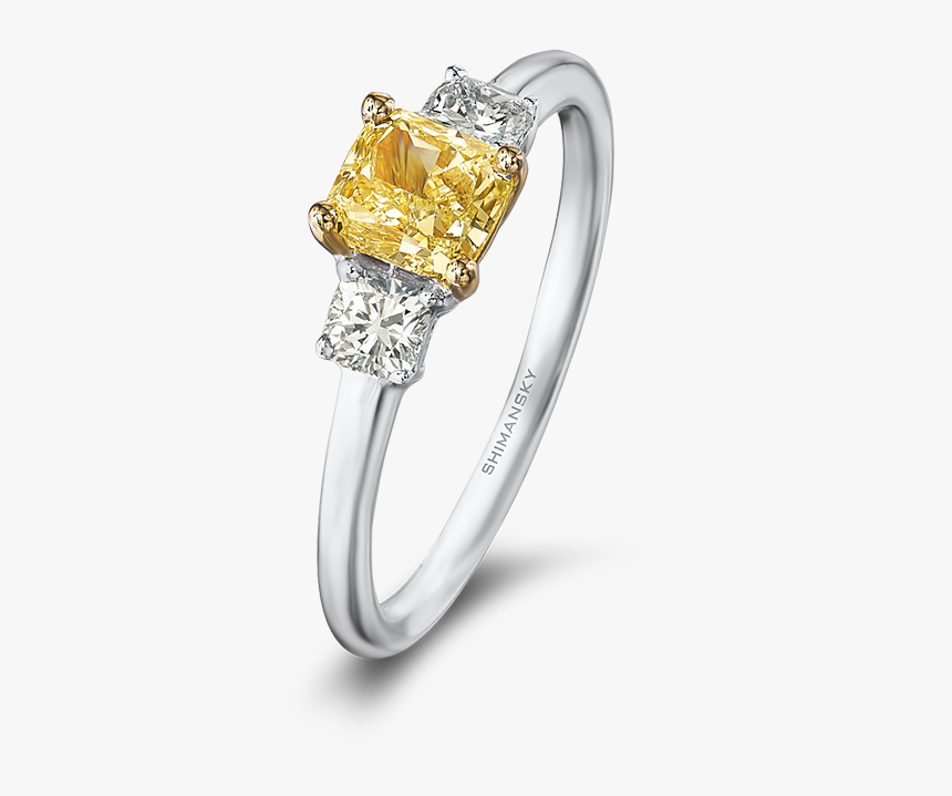 30 Cushion Cut Fancy Yellow Diamond Ring Set With Cushion - Pre-engagement Ring, HD Png Download, Free Download