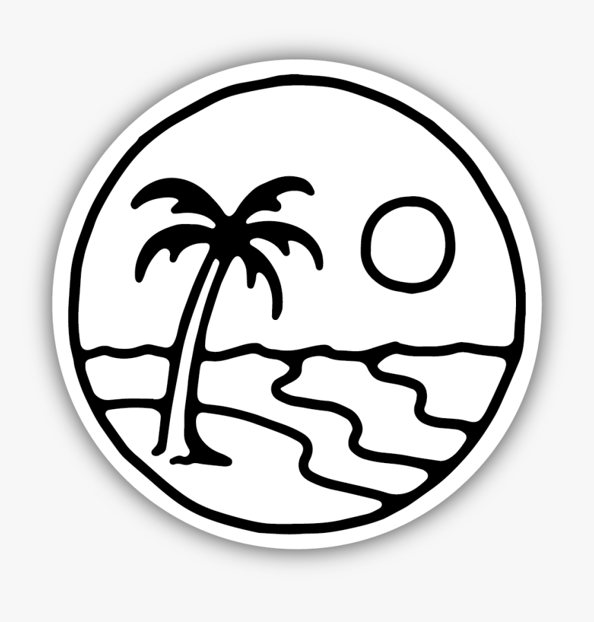 Palm Tree Beach Sticker - Black And White Stickers Beach, HD Png Download, Free Download