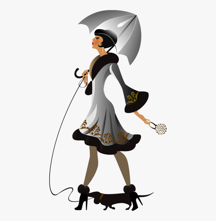 Art Deco Illustration - Lady With Dog Cartoon, HD Png Download, Free Download