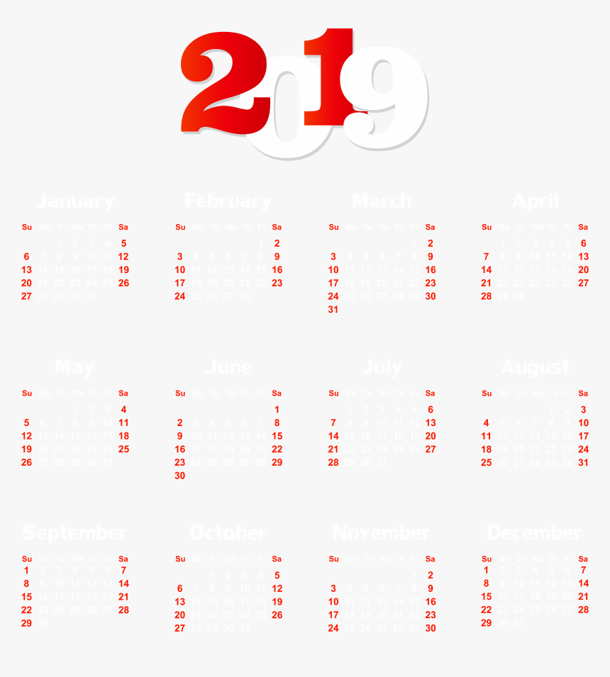 2019 Calendar White Transparent Png Clip Art, Png Download, Free Download