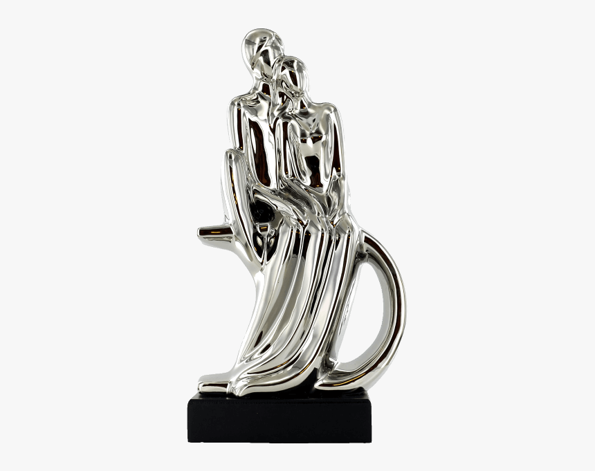 Abstract Art Couple Sitting Silver Ceramic Sculpture - Trophy, HD Png Download, Free Download