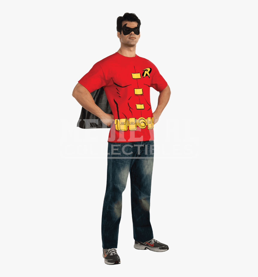 Adult Robin Cape T-shirt With Mask - Robin T Shirt Costume, HD Png Download, Free Download