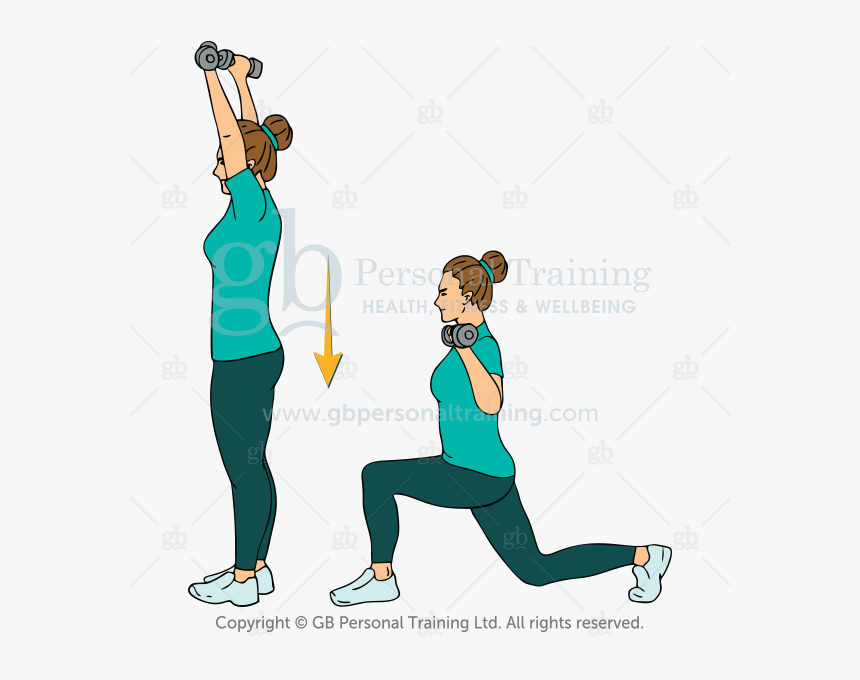 Dumbbell Reverse Lunge And Press, HD Png Download, Free Download