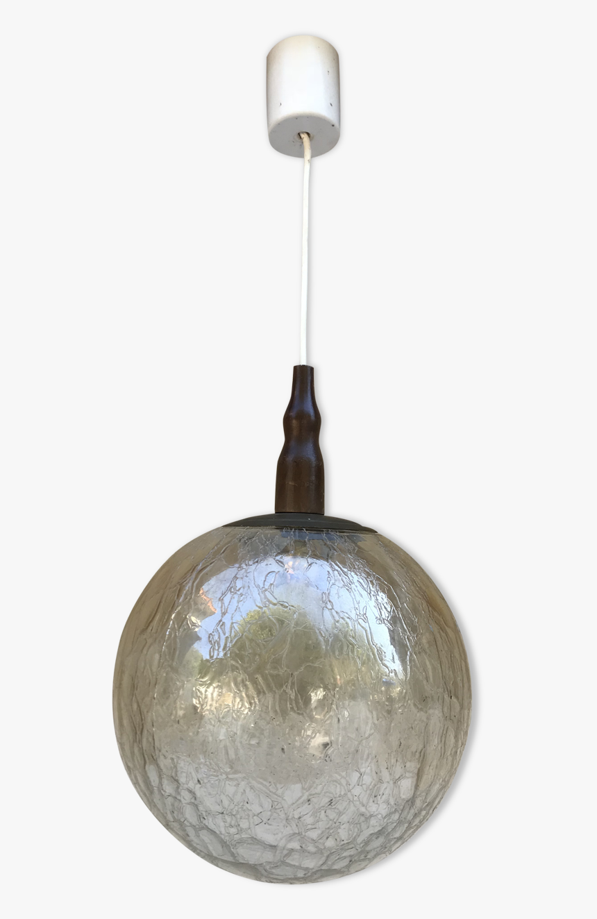 Suspension Old Crackled Glass Ball Support Brass Wood - Sphere, HD Png Download, Free Download