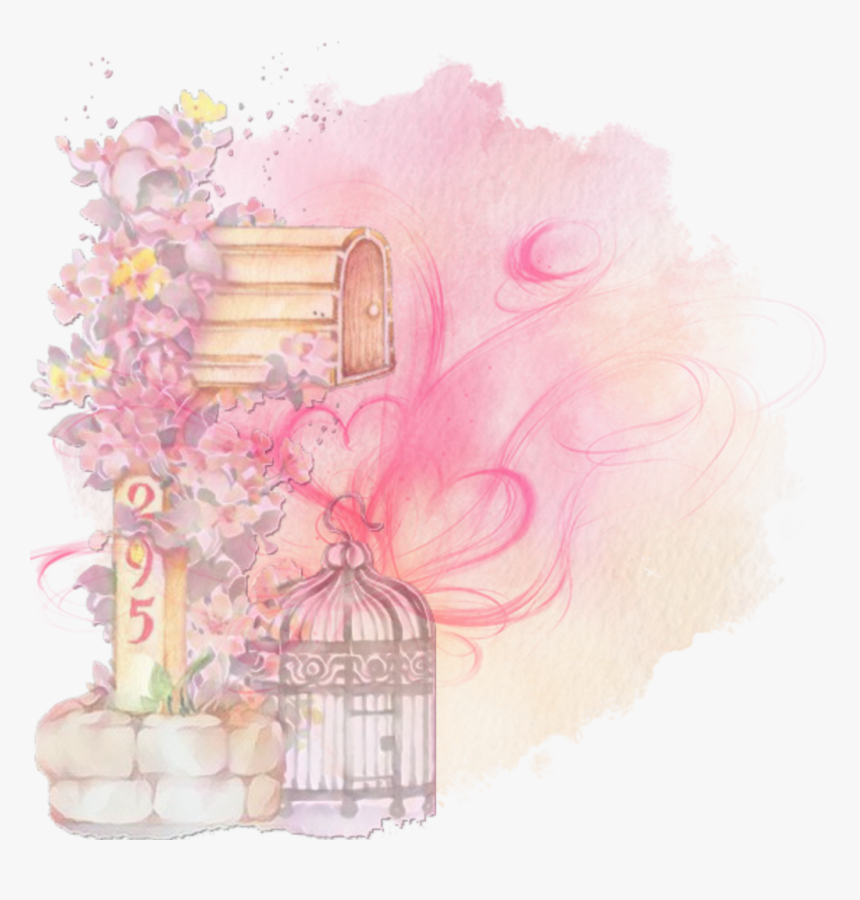 #pink #background #postbox #birdcage #flower #remix - Sketch, HD Png Download, Free Download