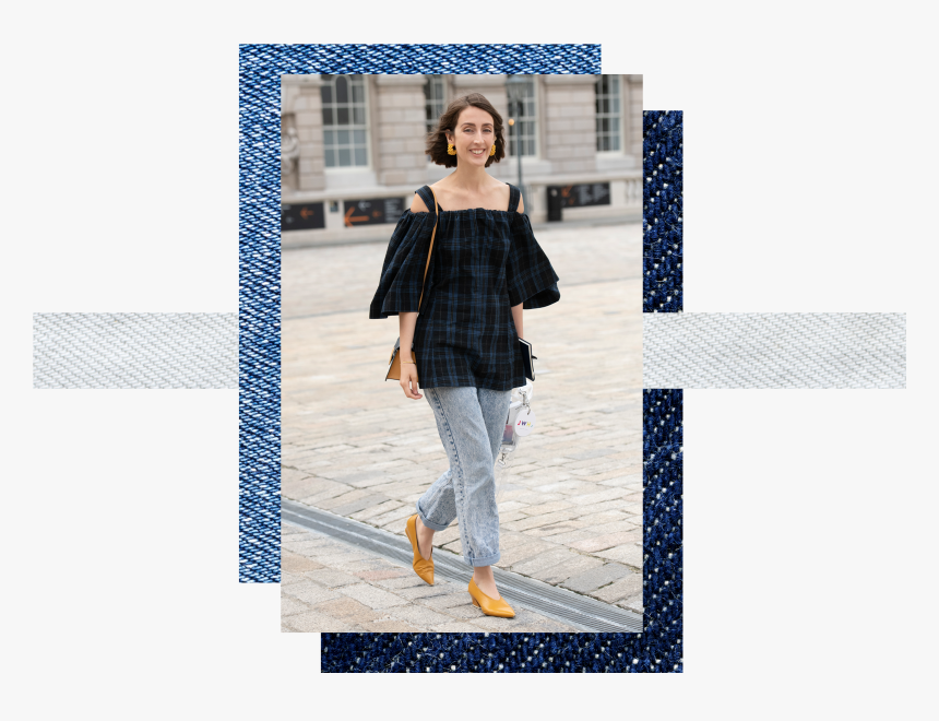 Woman Wearing Vintage Jeans - Plaid, HD Png Download, Free Download