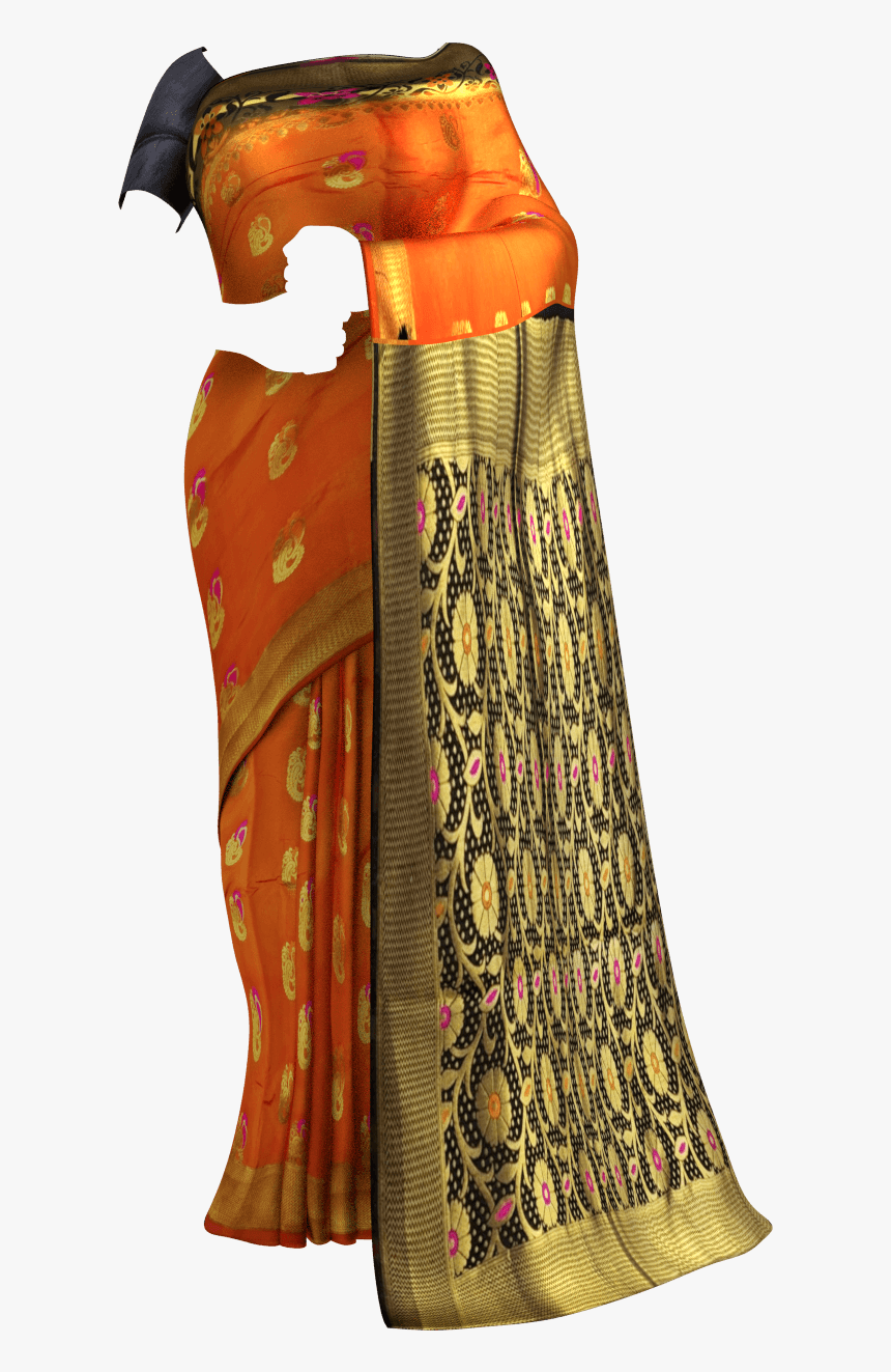 Orange & Black Soft Silk Saree Soft Silk Sarees Yespoho - Transparent Saree Pallu Saree Png, Png Download, Free Download