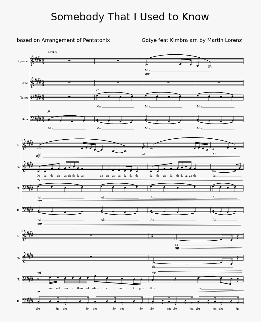 Somebody That I Used To Know - Sheet Music, HD Png Download, Free Download