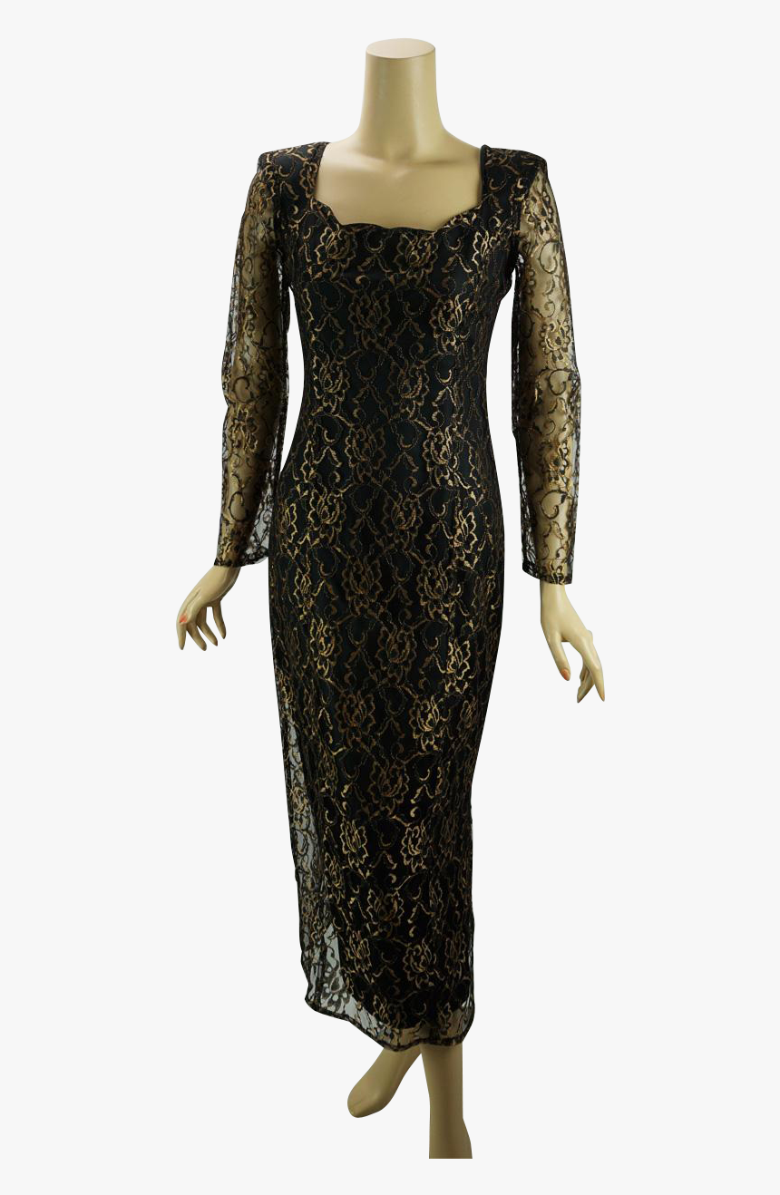 Vintage 1990s Formal Dress Black And Gold Lace Form - Costume, HD Png Download, Free Download